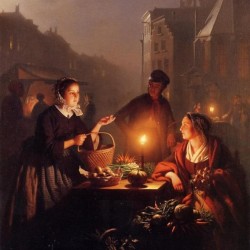 A moonlit vegetable market